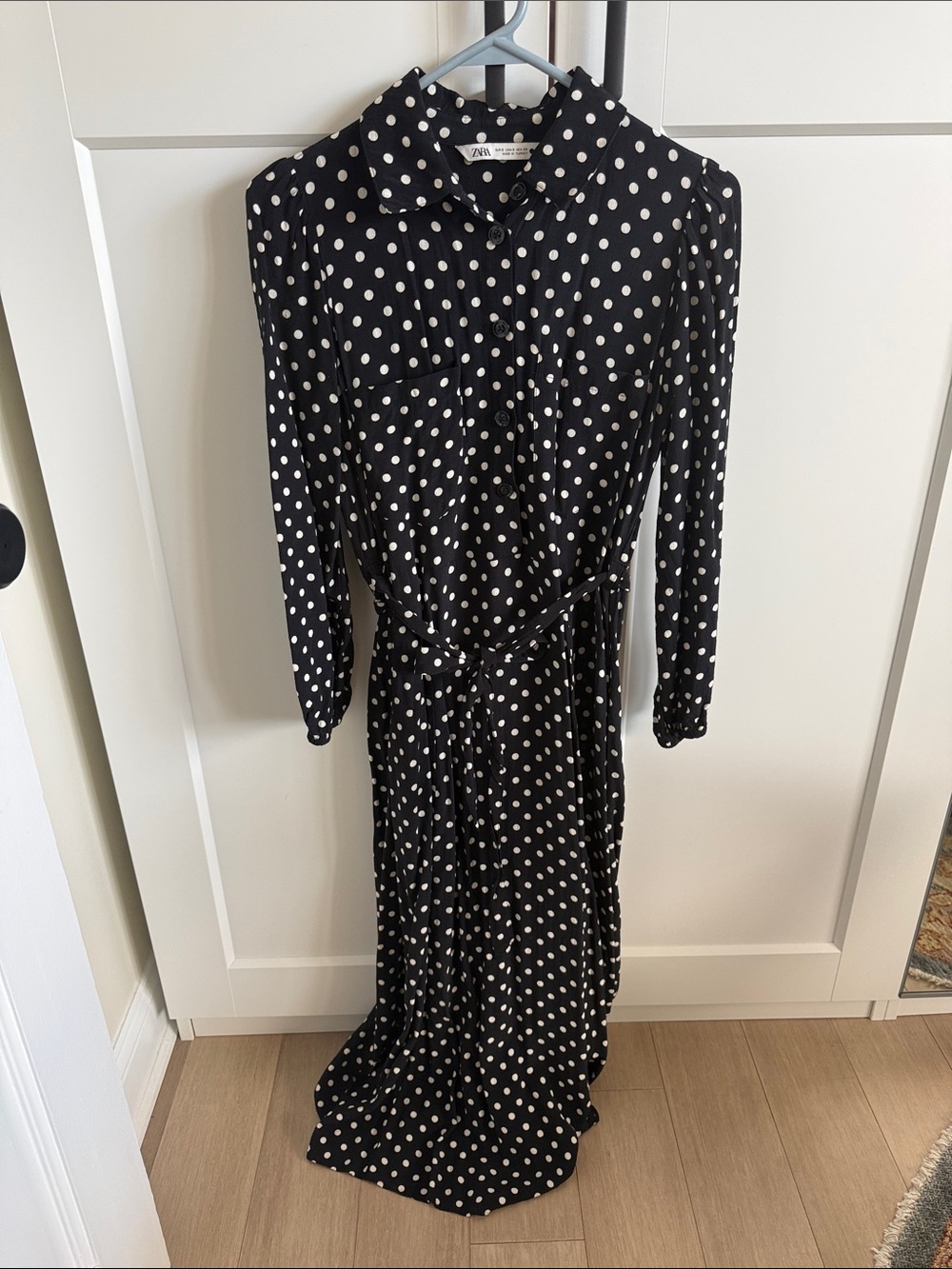 Zara Black Polka Dot Long Sleeve Shirt Dress
